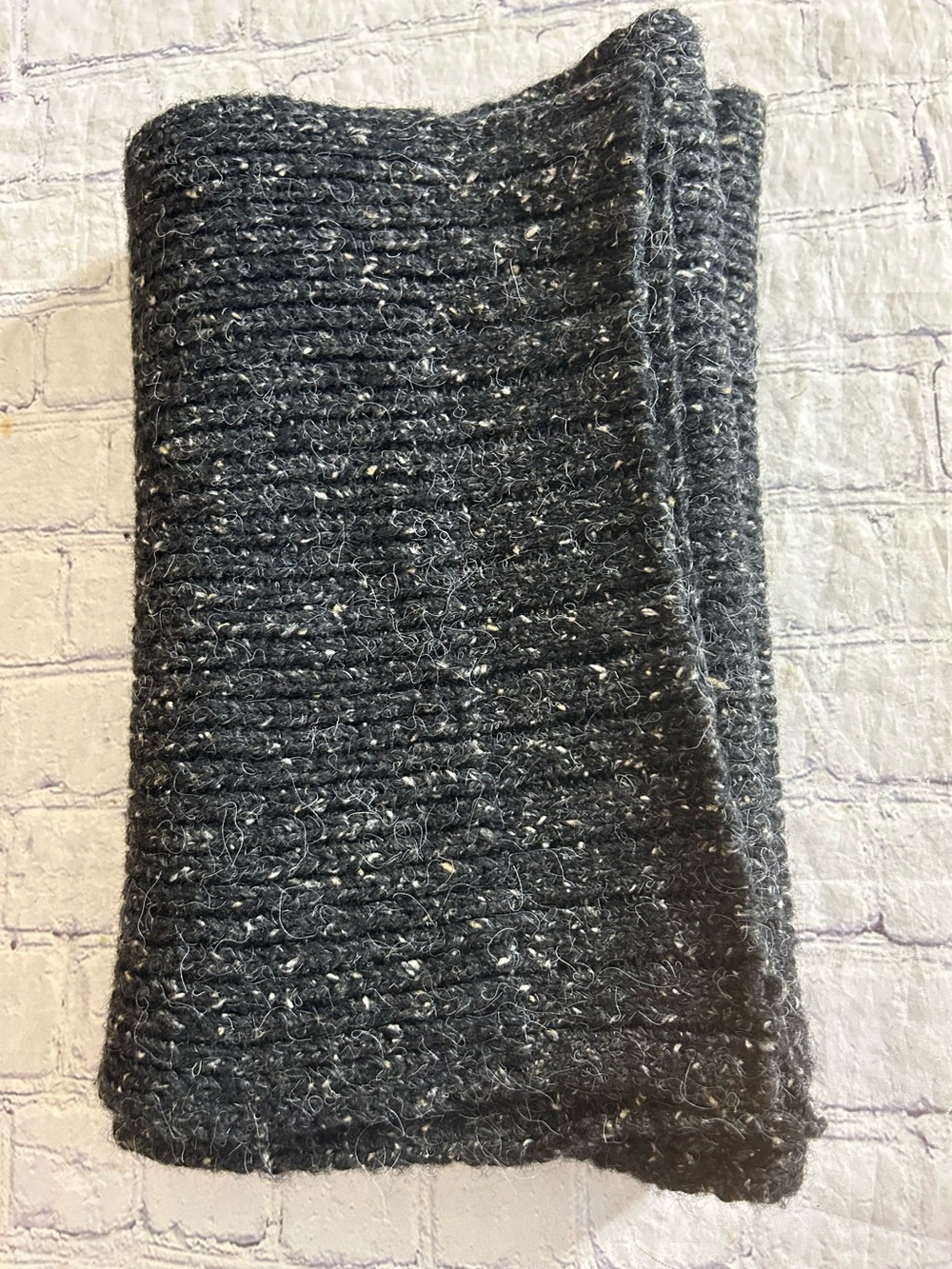 STRUCTURE VINTAGE HONGKONG MADE CHUNKY KNIT TWEED MIX BLACK WOOL BLEND SCARF